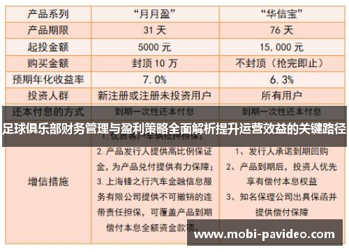 足球俱乐部财务管理与盈利策略全面解析提升运营效益的关键路径 足球俱乐部财务管理与盈利策略全面解析提升运营效益的关键路径